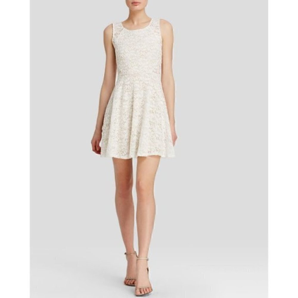 Aqua White Lace Crochet Skater Sleeveless Dress